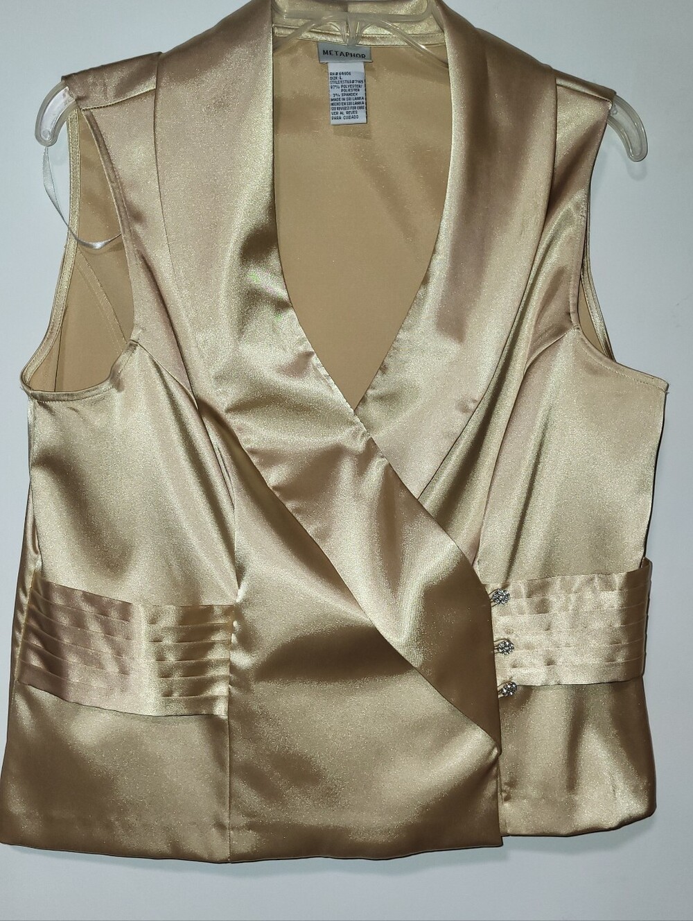 Metaphor Champagne Satin Sleeveless Wrap Vest Large